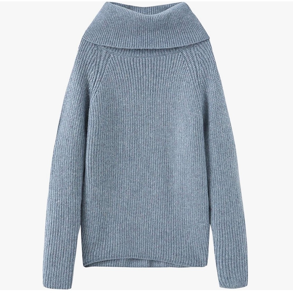 Fancy Stitch Cowl Neck Rib Knitted Sweater Powder Blue M